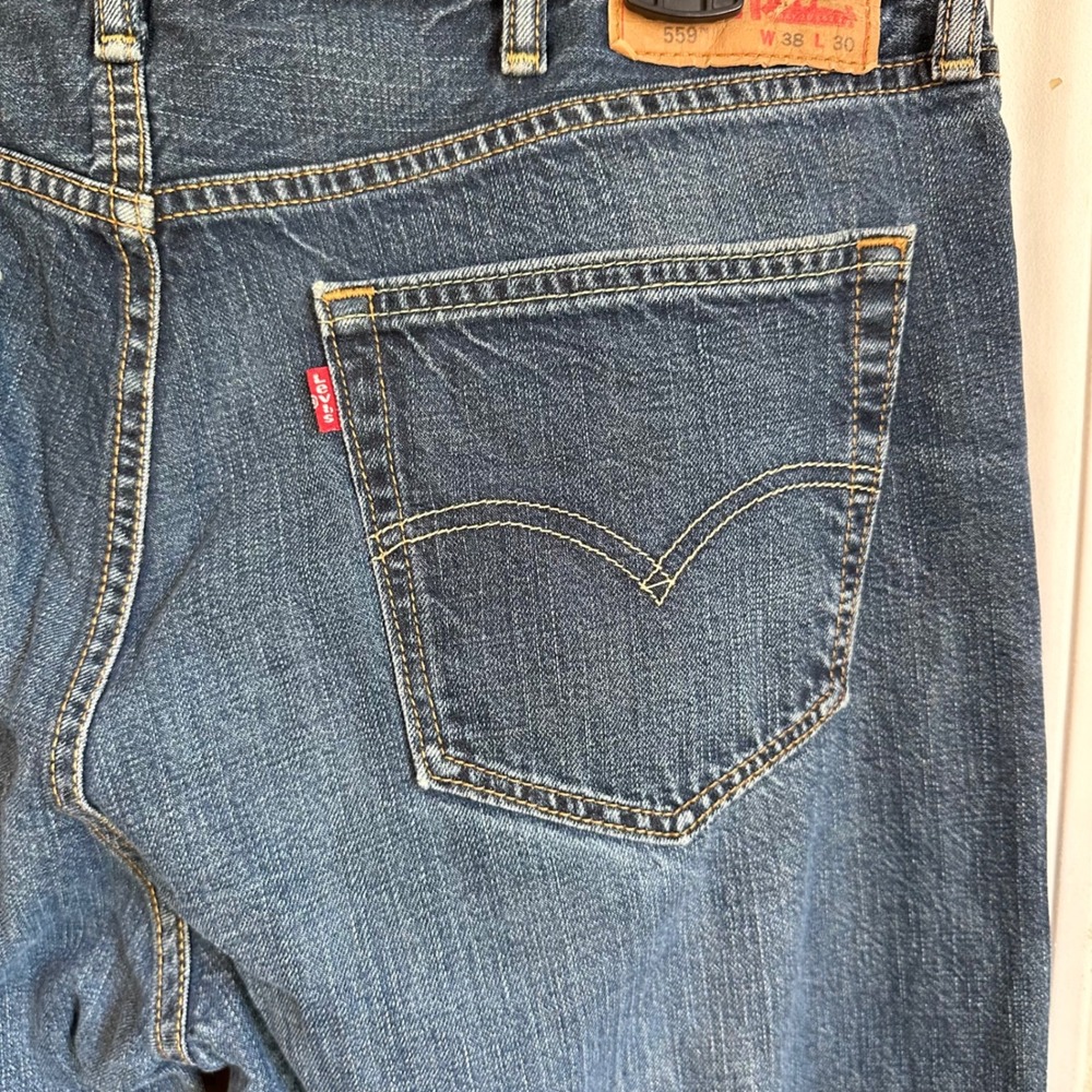 Levi's 559 Relaxed Straight Jeans Mens 38x30 Blue Dark Wash Clasic Denim‎ - Picture 6 of 12